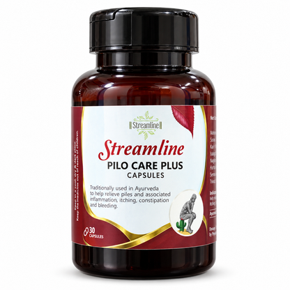 Streamline Pilo Care Plus Capsules | Ayurvedic Piles & Hemorrhoids Support for Itching, Inflammation, Constipation & Bleeding | 30 Capsules